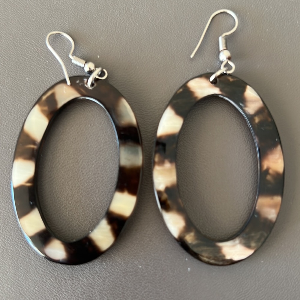 Artist crafted handmade striped oval earrings